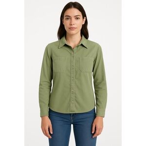 Jenny Buchanan Womens Olive Green Cotton‎ Utility Button Up Shirt Jacket Size M